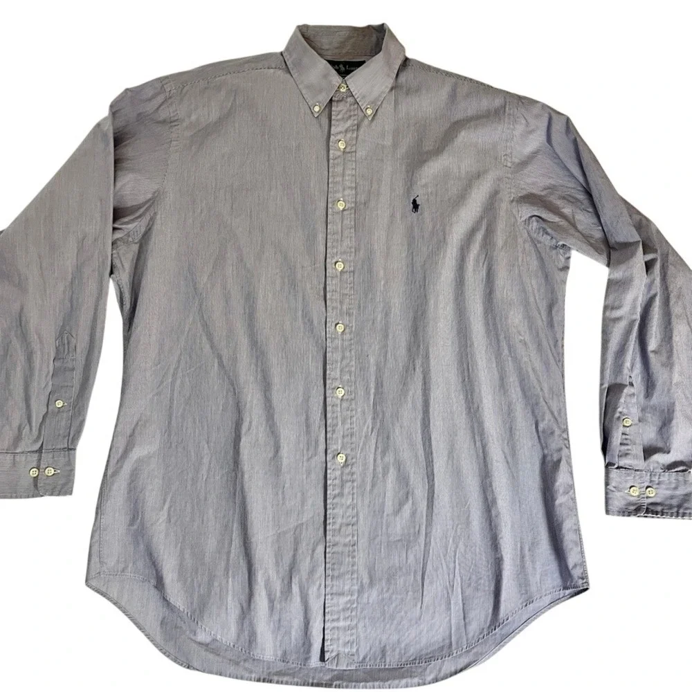 Ralph Lauren Yarmouth Mens Blue White Stripe Cotton Button Down Shirt 50